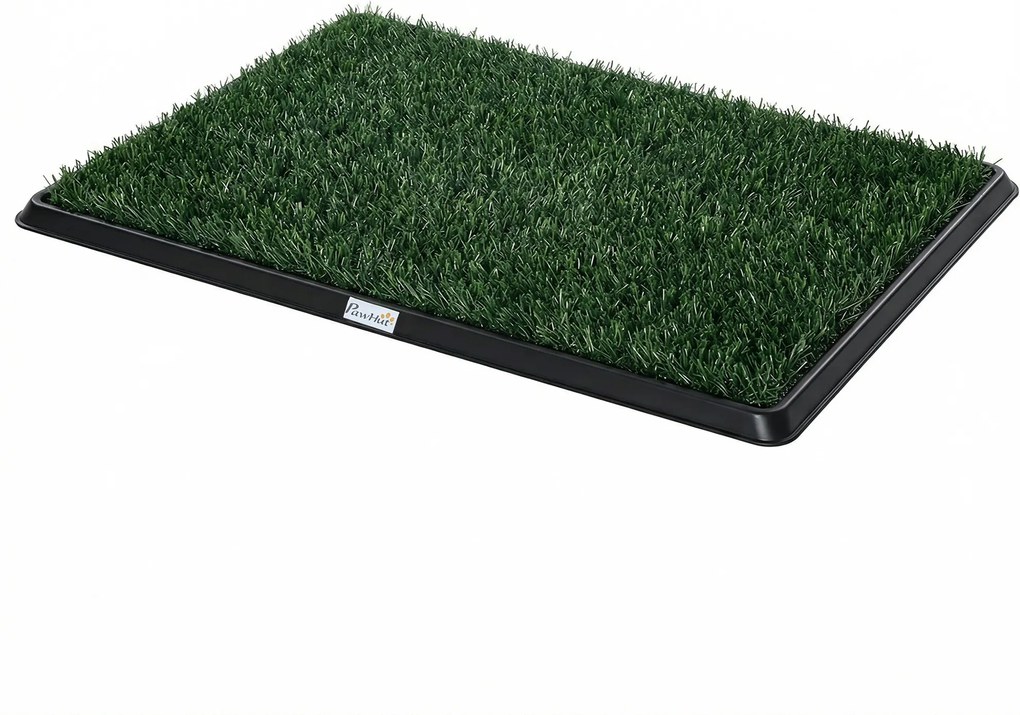 PawHut Toaletă pentru câini 76 x 50,5 cm cu 2 gazonuri artificiale lavabile, toaletă pentru căței pentru câini, pentru balcon și acasă Negru+Verde | Aosom Romania