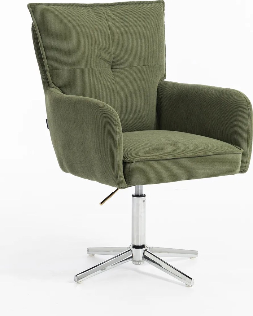 HR250K Scaun Catifea Reiată Premium culoare verde salvie Bază Cromata