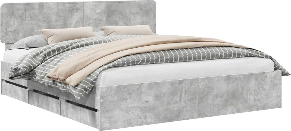vidaXL Cadru de pat cu headboard Gri Beton 180 x 200 cm Lemn prelucrat