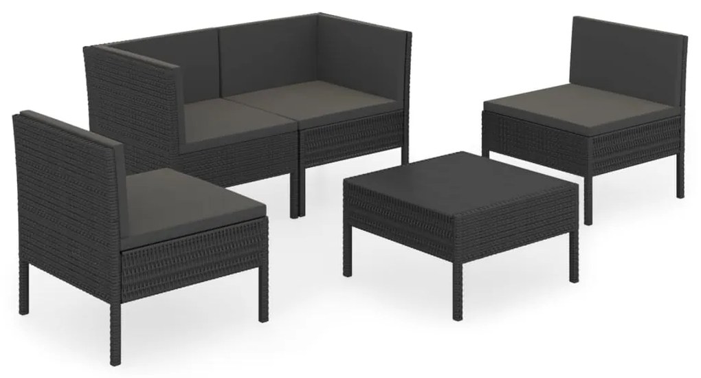 3094341 vidaXL Set mobilier de grădină cu perne, 5 piese, negru, poliratan