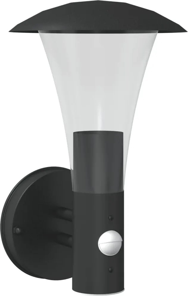 vidaXL Lampă exterioară de perete cu senzor, negru, oțel inoxidabil