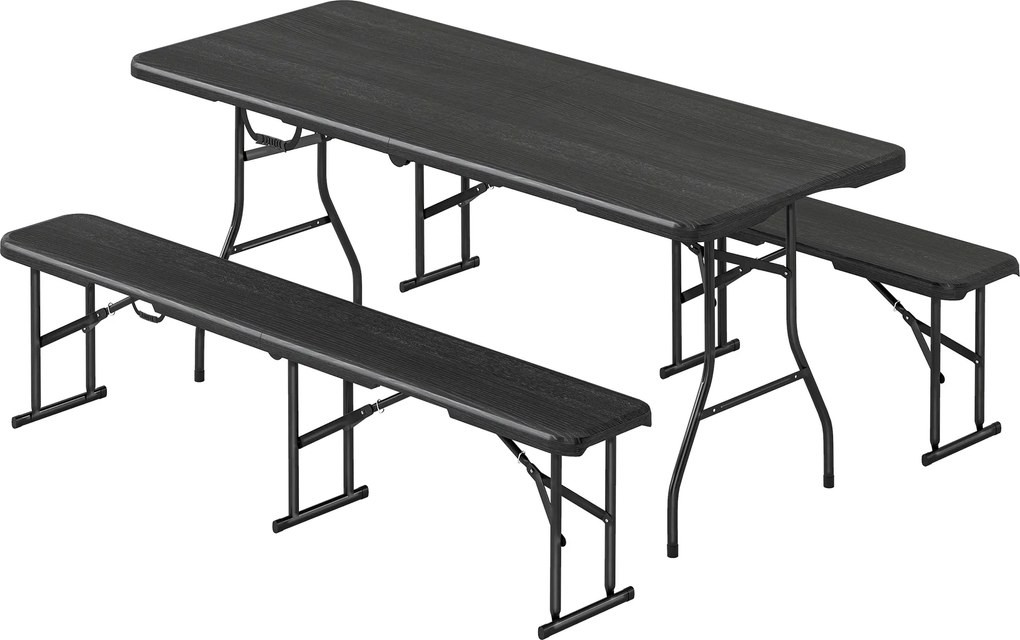 Outsunny Set masă pliantă și bănci de picnic 180 cm cu mânere de transport, negru | Aosom Romania