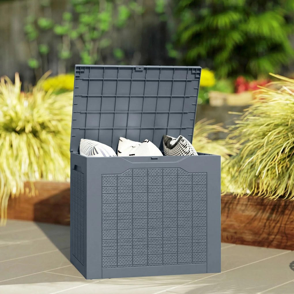 Outsunny Cufăr de Grădină cu Mânere, Container Unelte Impermeabil, 56x41x50 cm, Gri Deschis | Aosom Romania