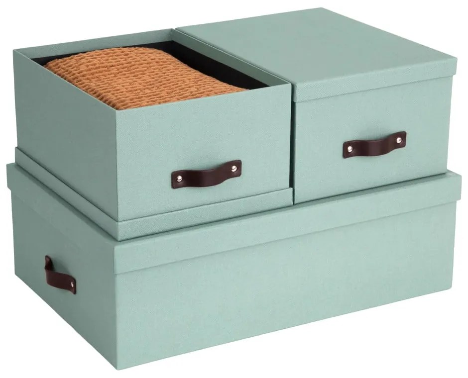 Cutii de depozitare verde-mentă 3 buc. din carton cu capac 31x47x15 cm Inge – Bigso Box of Sweden