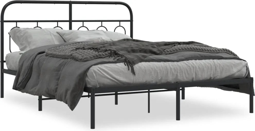 vidaXL Cadru de pat metalic cu tăblie, negru, 140x190 cm