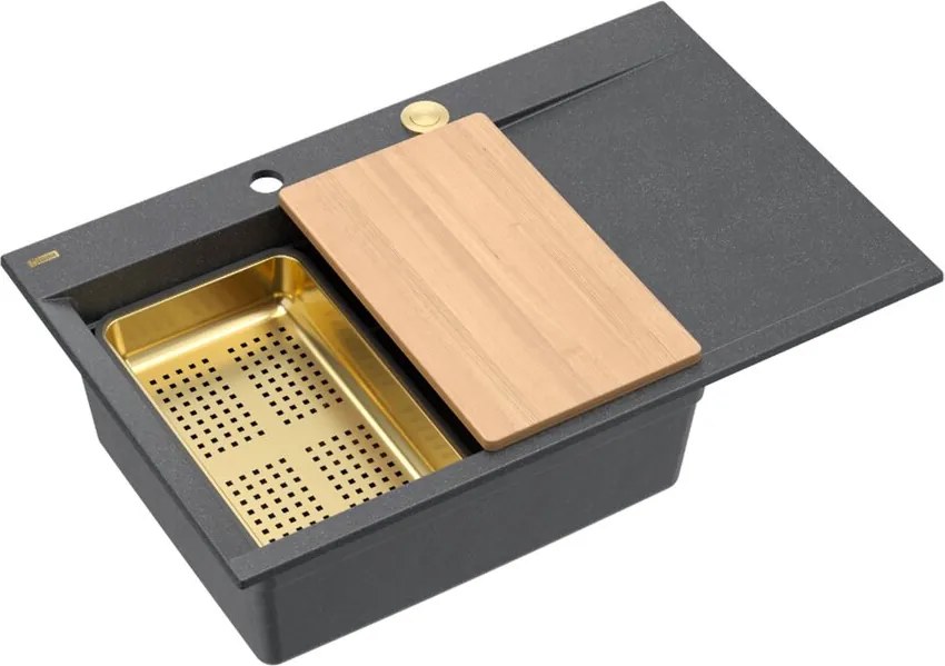 Statie de lucru incastrata Quadron Josh 111 finisaj negru diamant - auriu 78x50 cm