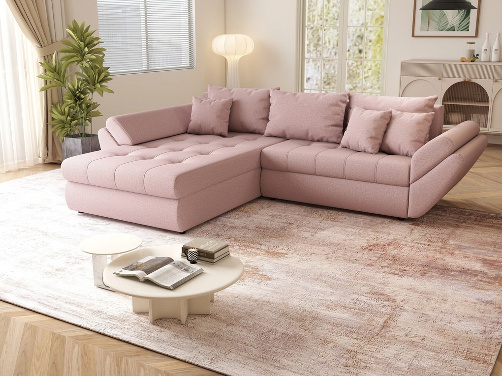 Colțar extensibil dumonde cu ladă de depozitare si sezut confortabil din spuma high-density, Loana Enjoy Flamingo 270x185 cm