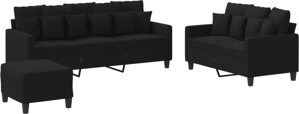 vidaXL Set de canapele cu perne, 3 piese, negru, textil