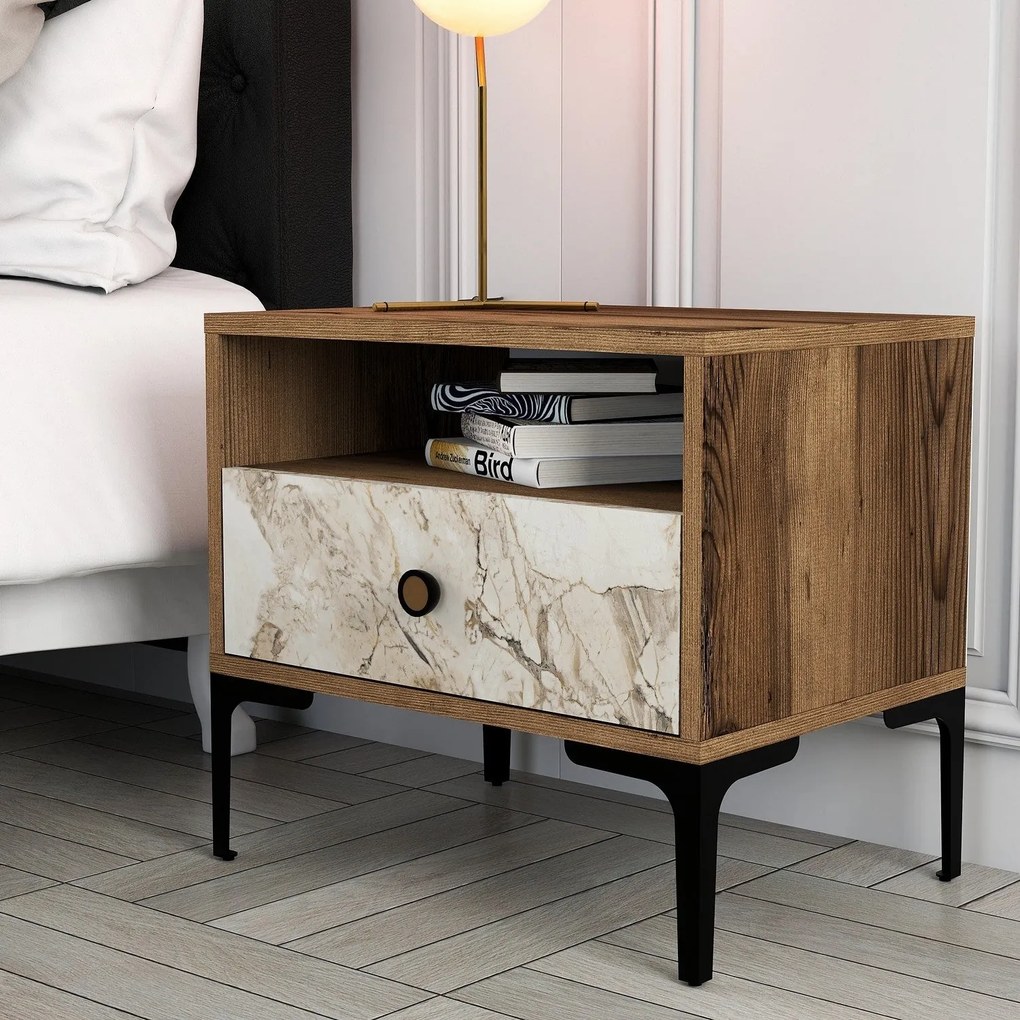 Noptieră Lizbon 531 - Walnut, White