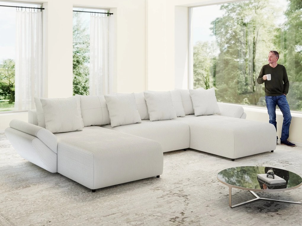 Colțar extensibil dumonde cu ladă de depozitare si sezut confortabil din spuma high-density, Berlin U Zoom Grey 380x180 cm