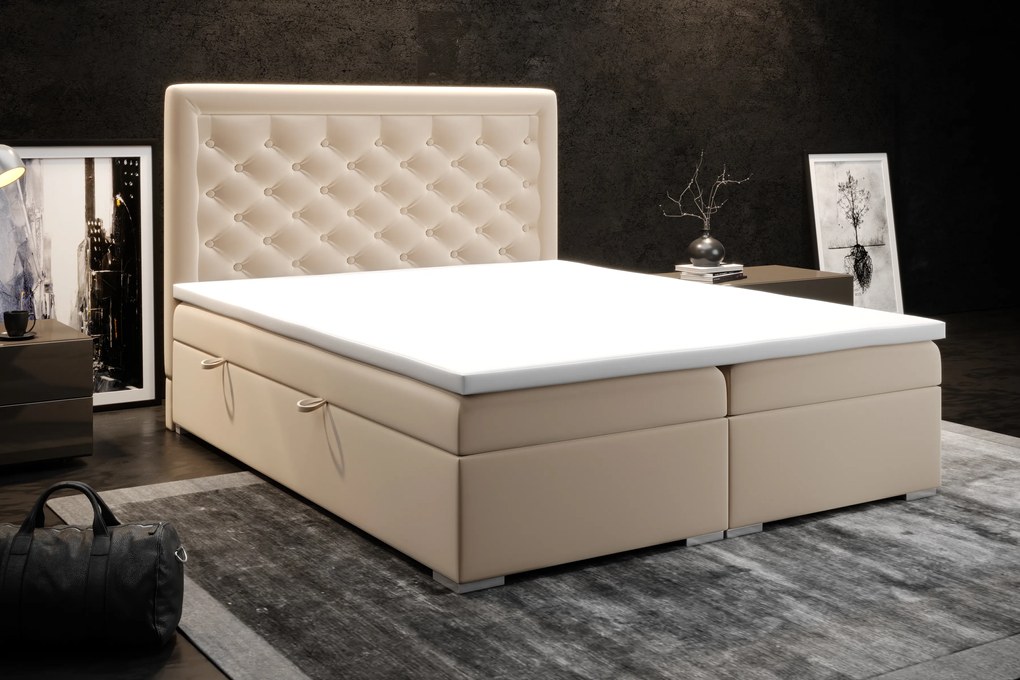 Pat matrimonial Boxspring 180 cm Gllamy (bej) (cu sp. depozitare). 1020295
