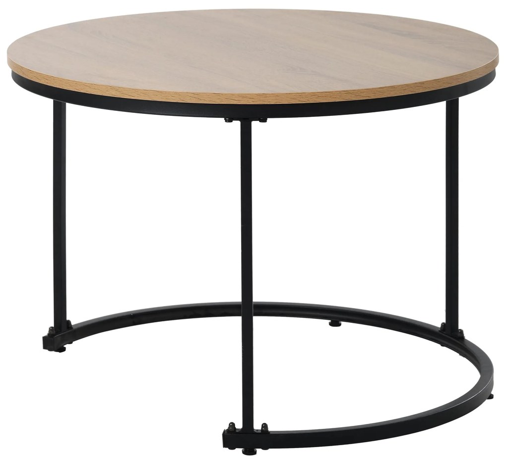 Set de 2 Măsuțe de Cafea Rotunde, Măsuțe Suprapozabile din MDF cu Structură din Metal, Design Economisire Spațiu, Masă Mare: 50 x 70,5 cm, Masă Mică: 45,5 x 44 cm, Naturale