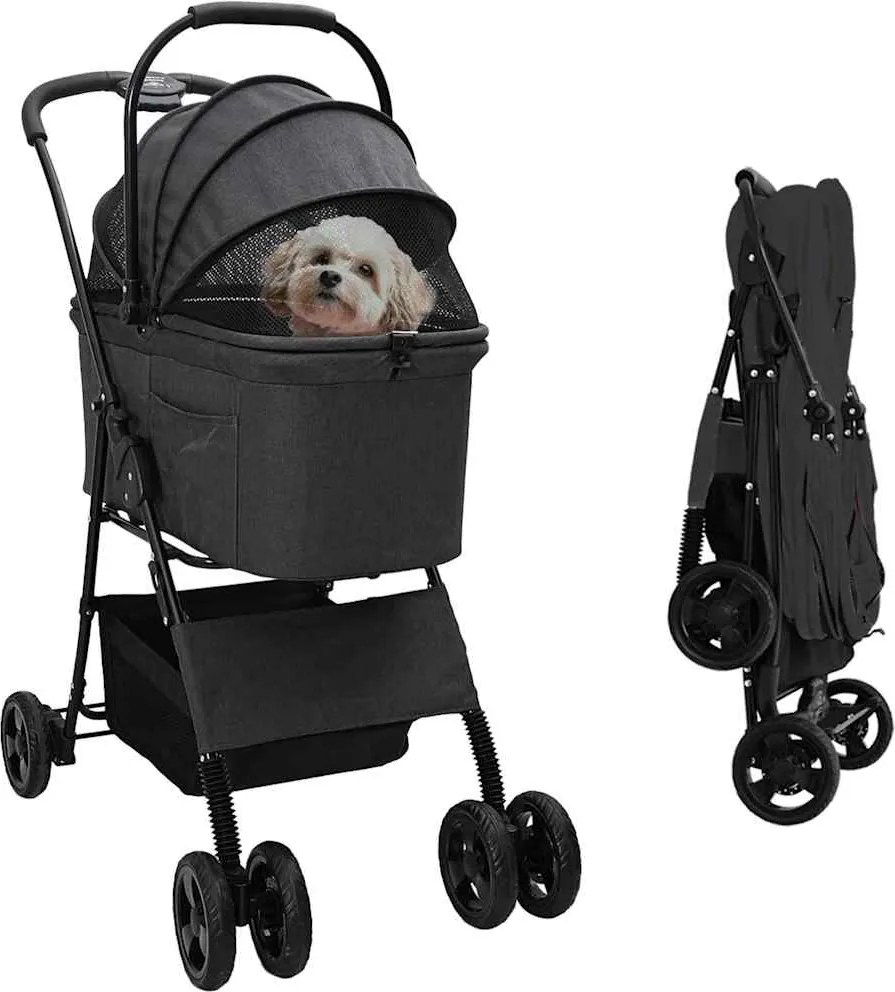 vidaXL Carucior pentru Pisici Pliante Negru 81 x 47 x 99 cm Poliester