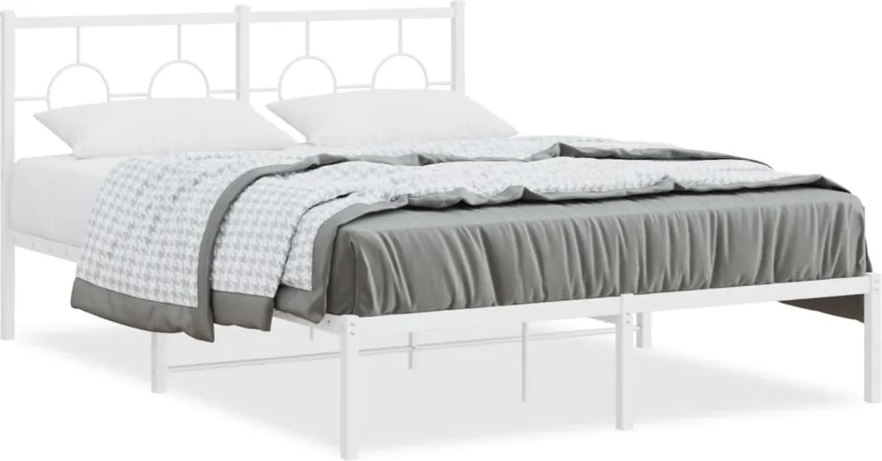 vidaXL Cadru de pat metalic cu tăblie, alb, 135x190 cm