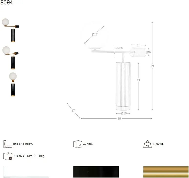 Lampa de masa din otel negru si marmura portelanata neagra