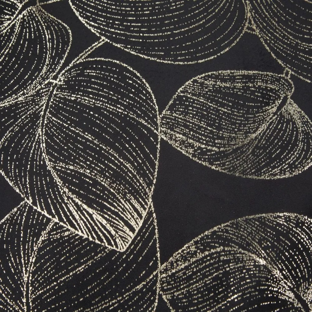 Traversa pentru masa centrală din catifea cu imprimeu negru lucios de frunze Lățime: 35 cm | Lungime: 180 cm