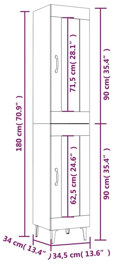 Dulap inalt, gri sonoma, 34,5x34x180 cm, lemn prelucrat