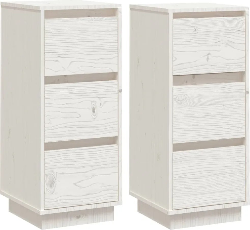 vidaXL Servante, 2 buc., alb, 32x34x75 cm, lemn masiv de pin