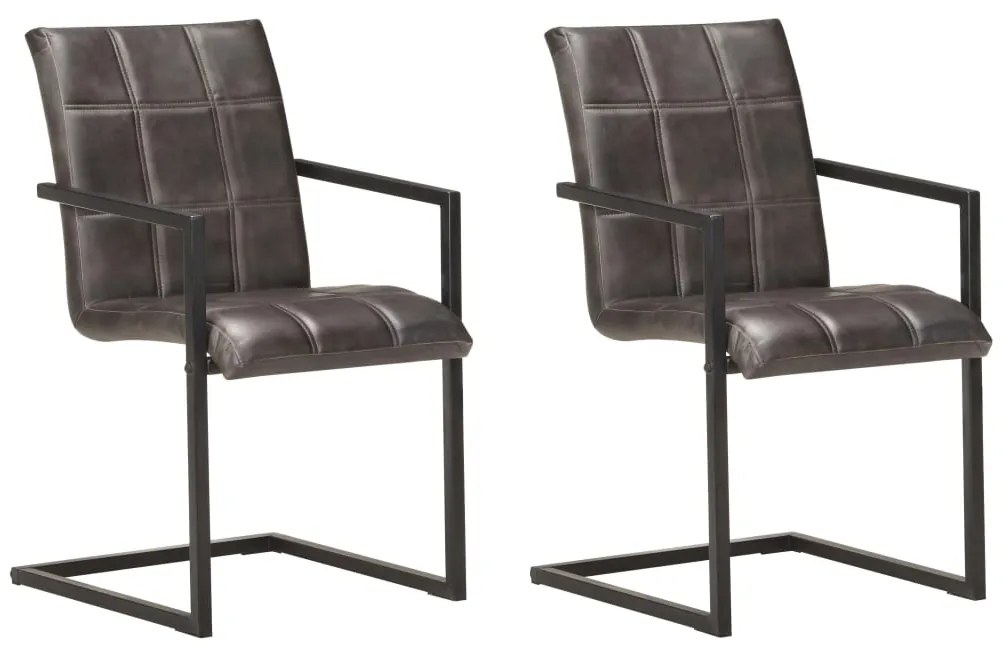 vidaXL Scaune de bucătărie cantilever, 2 buc., gri, piele naturală