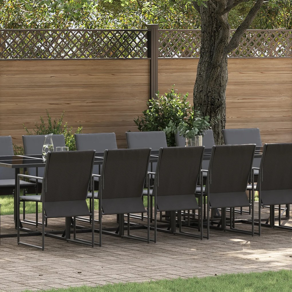 vidaXL Set de masă pentru grădină 17 pcs Negru Oțel