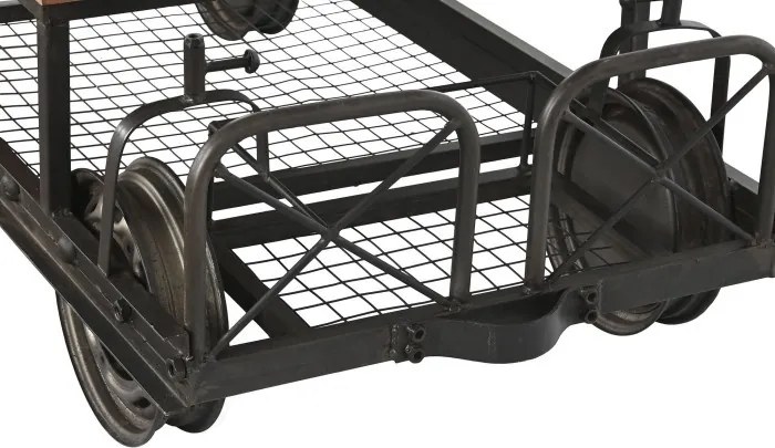 Măsuță de cafea dreptunghiulară din lemn și metal, natur și negru, pe roți, cu raft din plasă, 48 x 147 x 76 cm, „Ferros” – Ethnic Collections