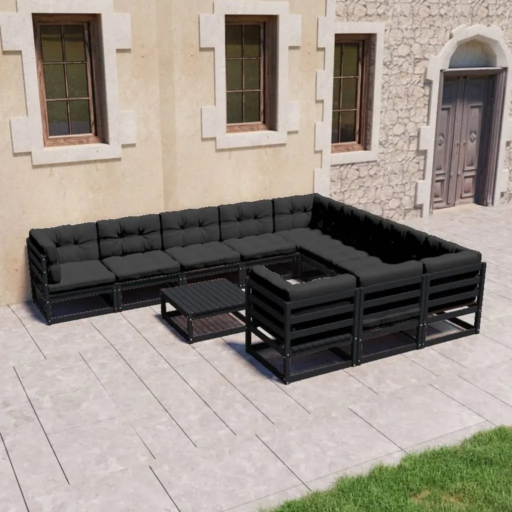 vidaXL Set mobilier grădină cu perne, 11 piese, lemn masiv de pin