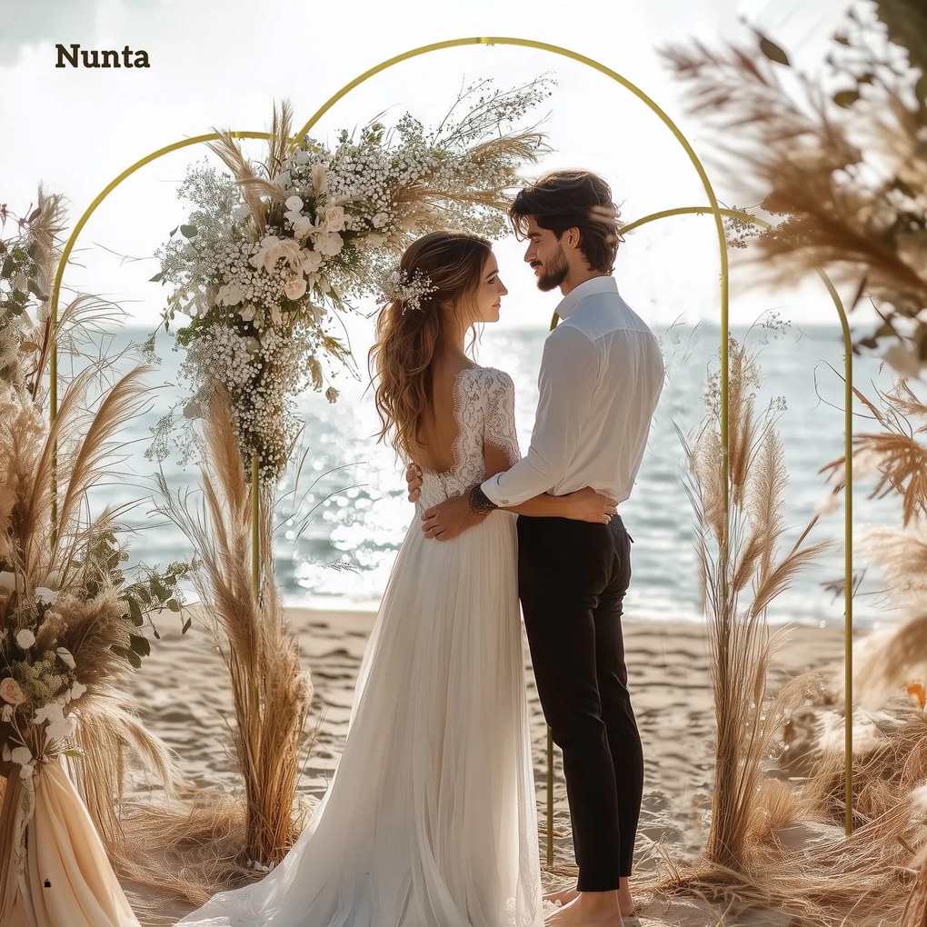 Outsunny Set de 3 Arcade de Grădină pentru Nunți, 120x40x220 cm, Auriu | Aosom Romania