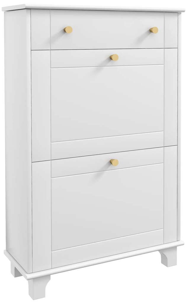 HOMCOM Dulap Pantofi de intrare îngust cu sertare cu uși basculante și raft ajustabil, 60 x 23,5 x 98,5 cm, alb | Aosom Romania