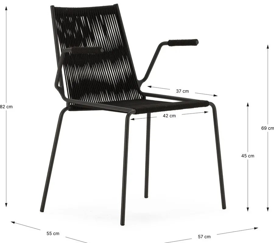 Scaune de dining negre cu cotiere/stivuibile 2 buc. din metal Emily – Marckeric