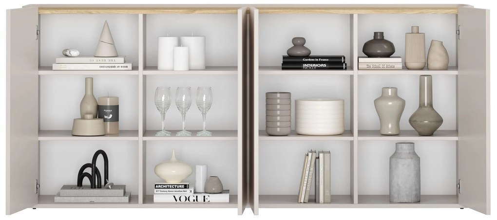 Comodă cu patru uși Elivo 200 cm - kashmir / stejar uleiat