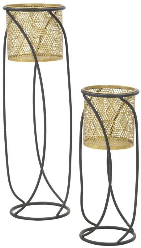 Set 2 suporturi pentru ghivece aurii/negre din metal, ∅ 23 - ∅ 20 cm, Curvy Mauro Ferretti