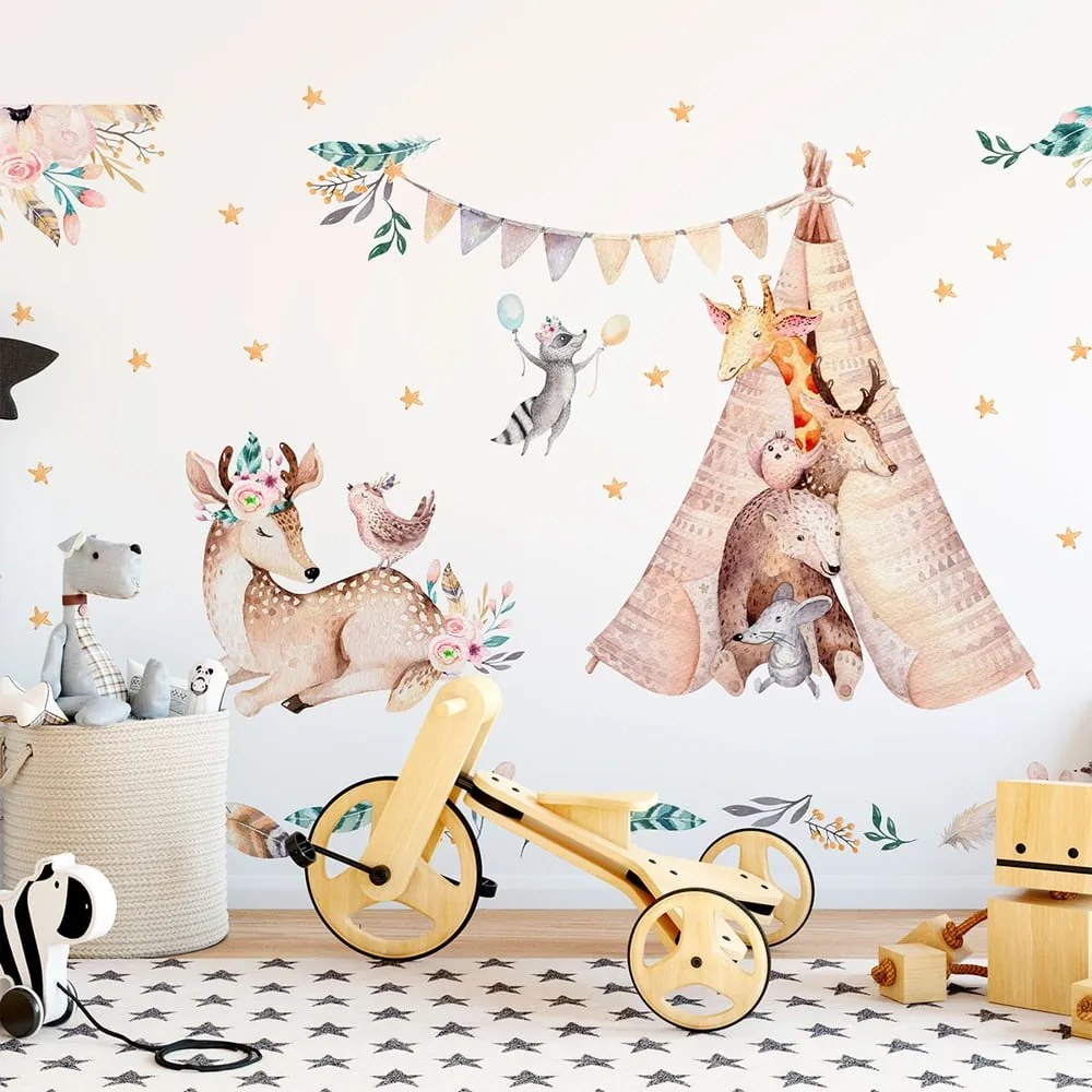 Autocolante de perete pentru camera copiilor Ambiance Rabbits Woodland