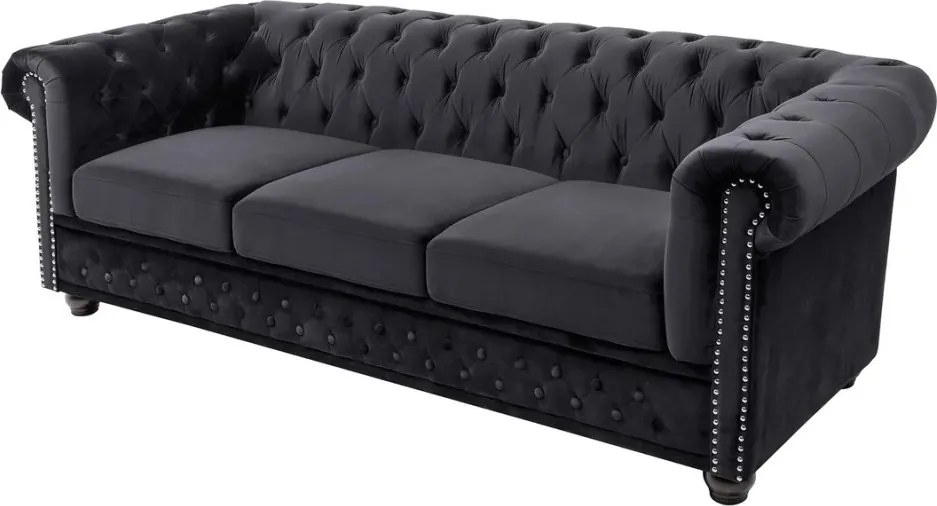 Canapea clasica stil englezesc Chesterfield 3 locuri, catifea neagra