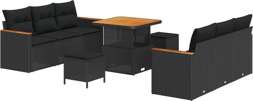 vidaXL Set de canapele pentru grădină 9 pcs Negru poliratan