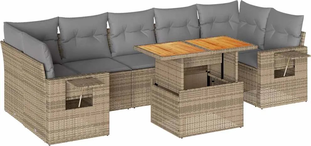 vidaXL Set canapele de grădină, 8 piese, cu perne, bej, poliratan