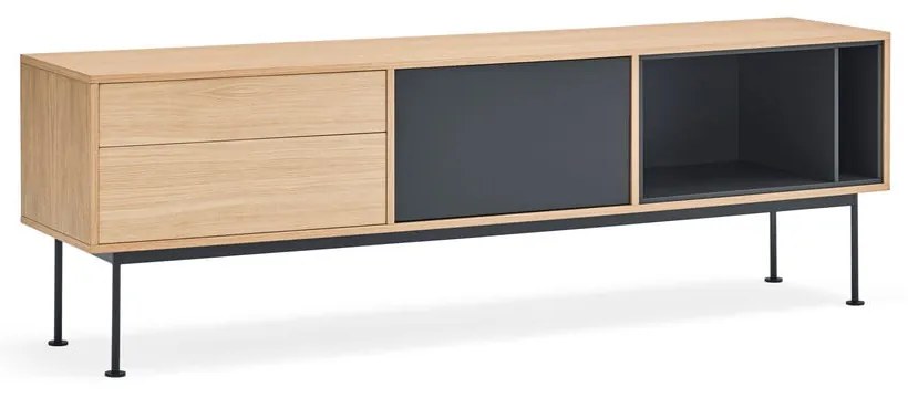 Comodă TV cu aspect de lemn de stejar Teulat Yoko, gri antracit