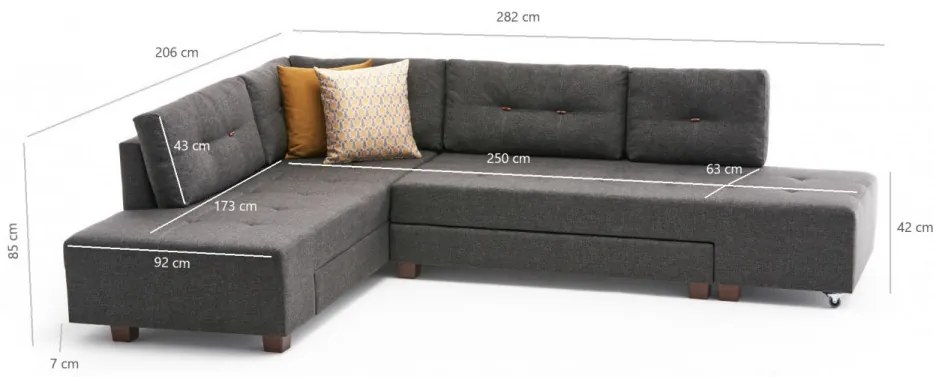 Coltar Extensibil Manama Corner Sofa Bed Left, Antracit