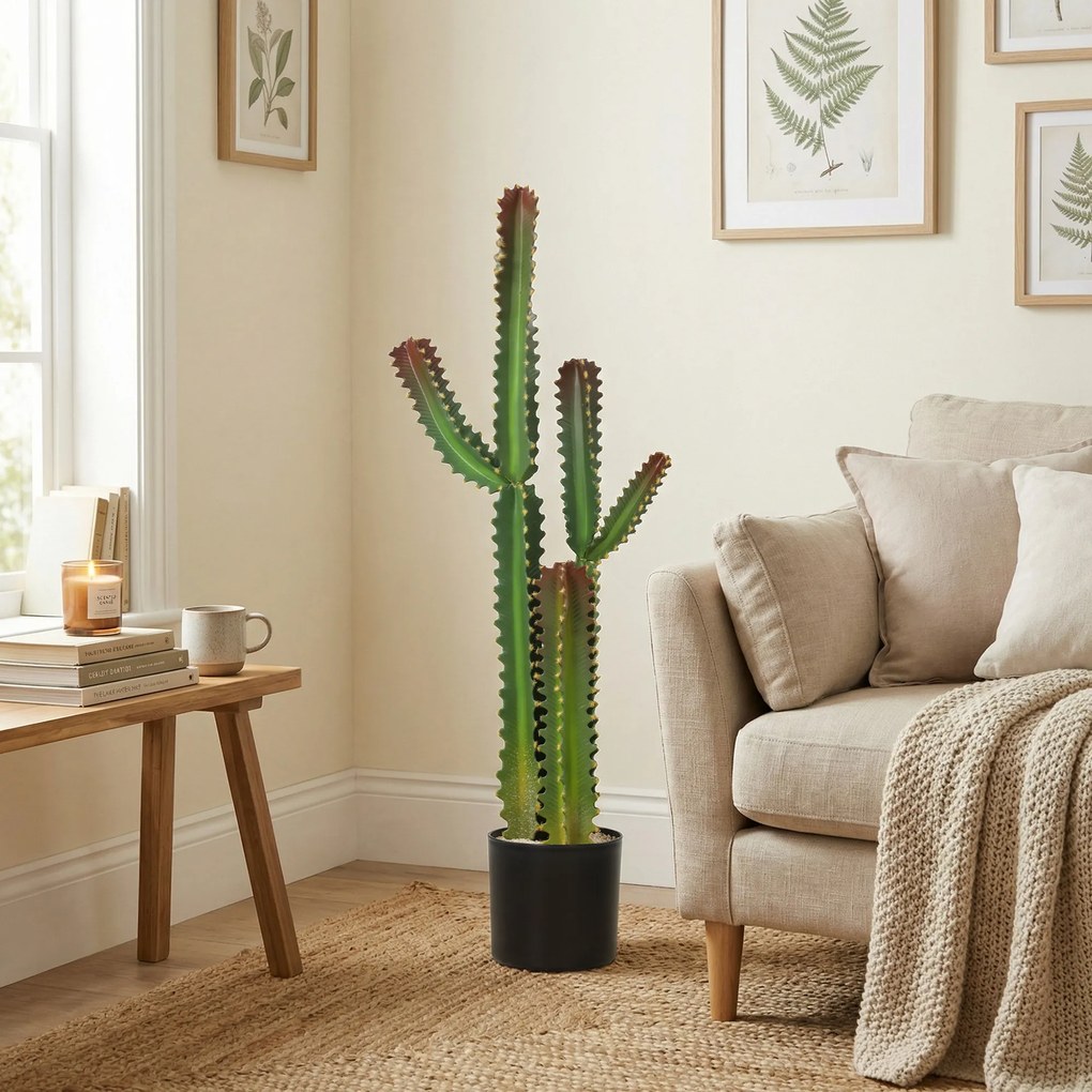 HOMCOM Plantă artificială de interior 111 cm, cactus artificial în ghiveci, pentru casă, birou, living, dormitor, verde | Aosom Romania