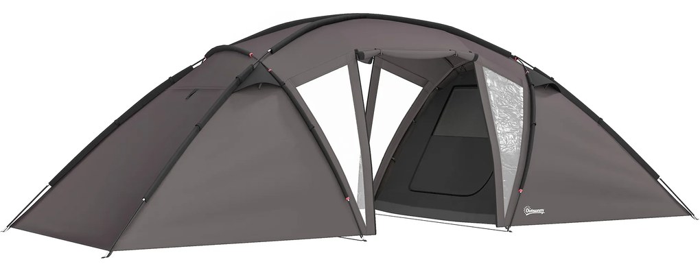Outsunny Cort de camping familial pentru 4-6 persoane, cort tunel impermeabil 3000 mm cu 2 uși, sac de transport, negru | Aosom Romania
