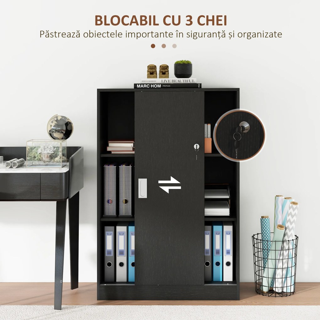 HOMCOM Dulap de Birou 3 Rafturi cu Încuietoare și 2 Chei de Securitate 80x40x120 cm Negru | Aosom Romania