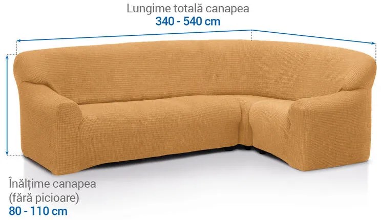 Huse super elastice RUBINIA aurii colțar (l. 340 - 540 cm)