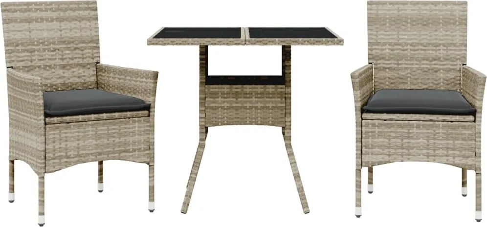 vidaXL Set mobilier grădină perne 3 piese gri deschis poliratan sticlă