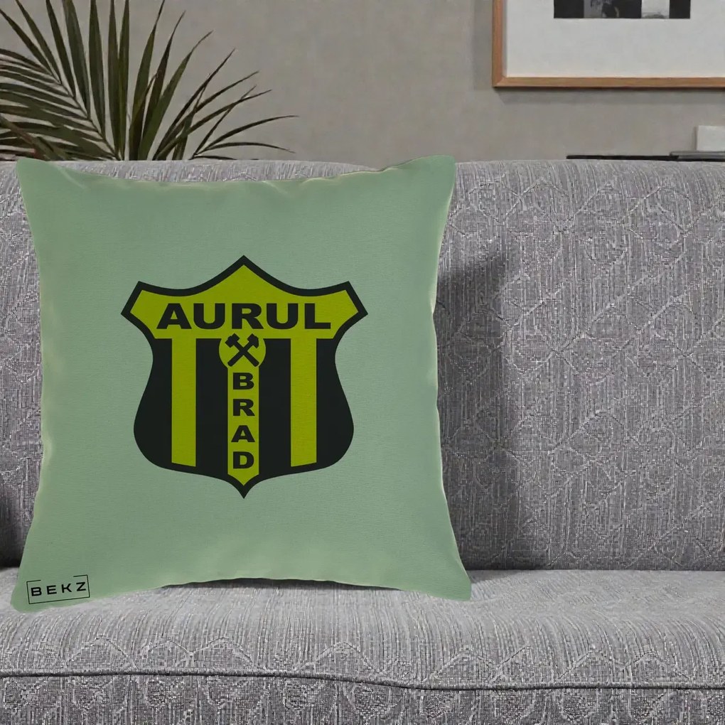 Perna Personalizata Aurul Brad Fotbal, 40x40 cm, Verde, Husa Detasabila, Perna Inclusa, BEKZ®