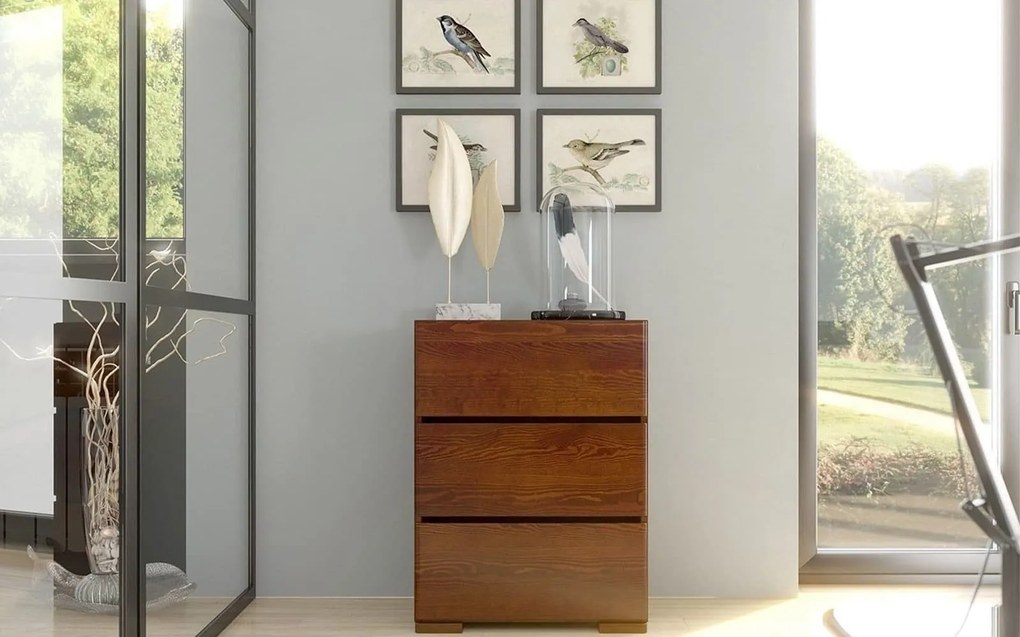 Comodă lemn masiv TerraCraft Pin 3 Sertare, 60 × 45 × 81 cm - Natural