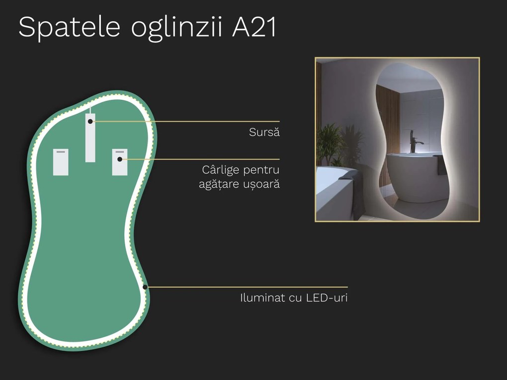 Oglindă LED organică cu iluminare A21 32x60