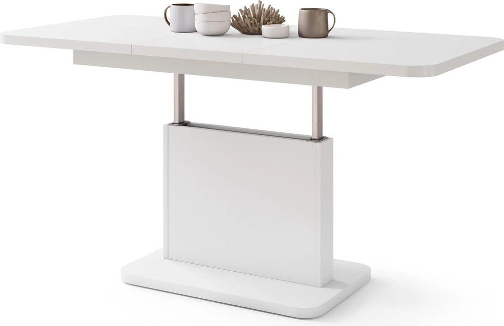 Mazzoni ASTON MINI-Z Alb Mat - MĂSUȚĂ DE CAFEA MODERNĂ EXTENSIBILĂ REGLABILĂ PE ÎNĂLȚIME MASĂ TRANSFORMABILĂ