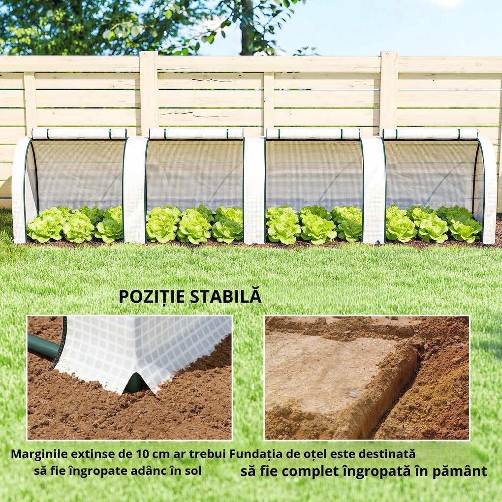 Outsunny Seră, seră din folie rezistentă la iarnă cu ușă cu fermoar rulabilă 395 x 100 x 80 cm Alb | Aosom Romania
