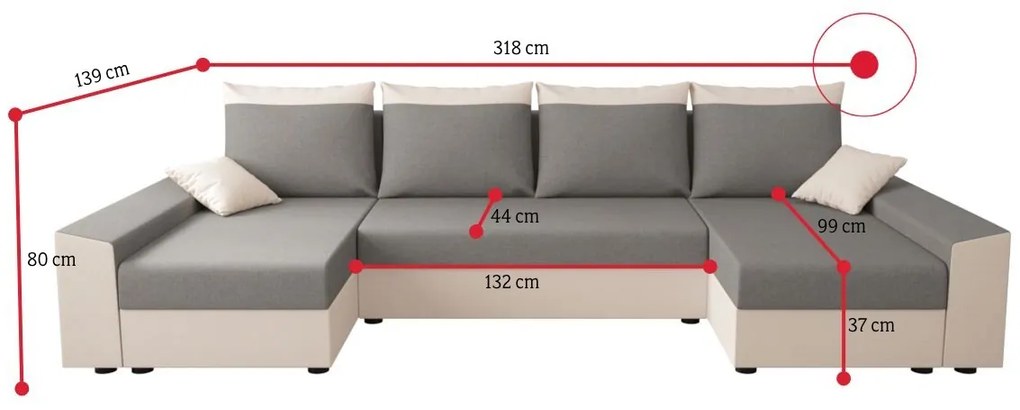 Supermobel Canapea extensibilă în formă de U PAUL N, 311x90x125, sawana 05/sawana 14