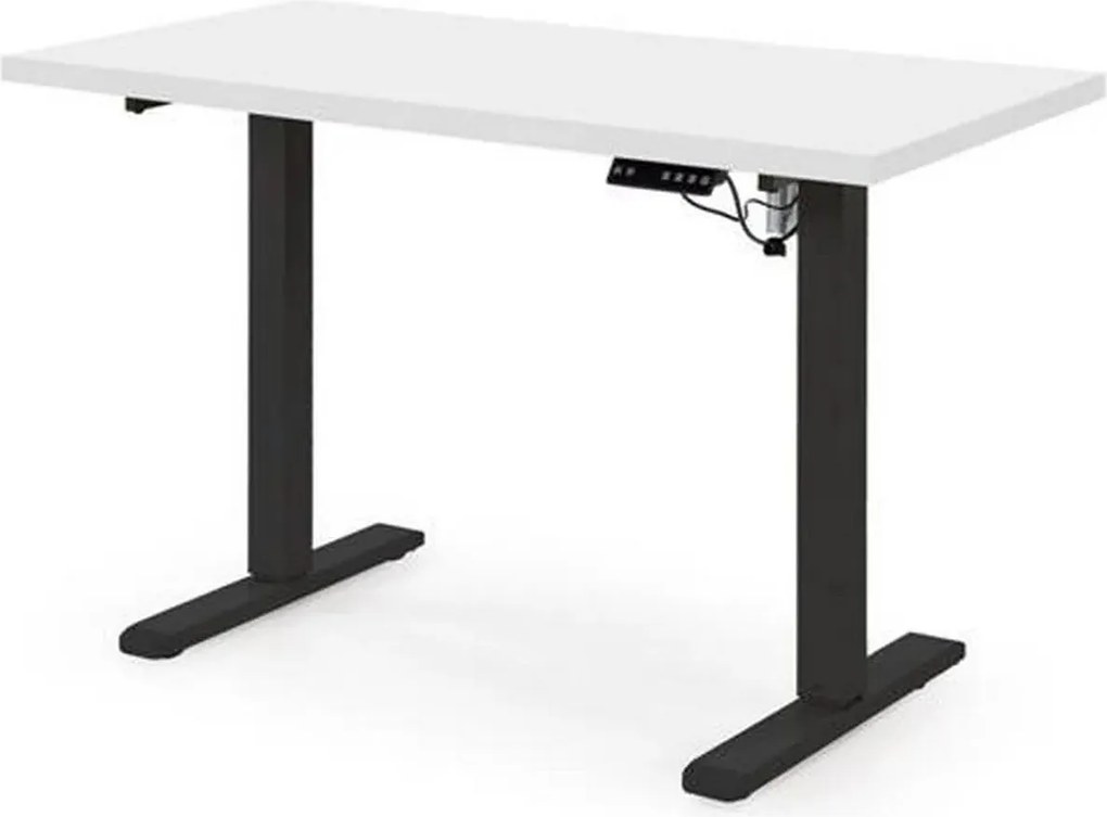 Masa birou B54, alb/negru, PAL laminat/otel, 120x60x75-120 cm