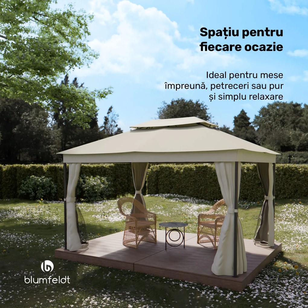 Blumfeldt Foișor Mondo Dual 3x4 cu acoperiș dublu și plasă împotriva insectelor.